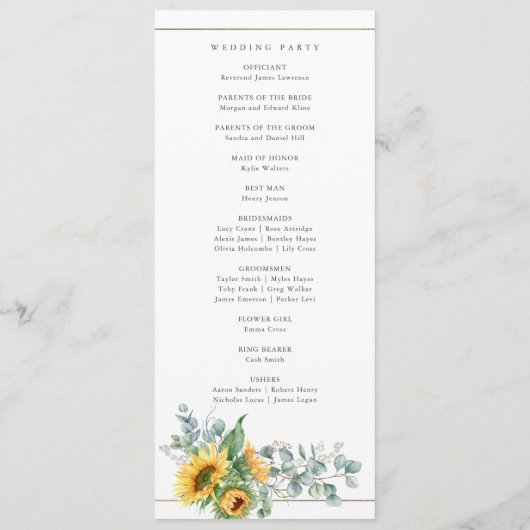 Elegant Sunflower Eucalyptus Wedding Programm (Rückseite)