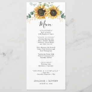Elegant Sunflower Floral Eucalyptus Wedding Menu Menükarte