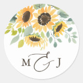Elegant Sunflower Monogram Wedding Runder Aufkleber (Vorderseite)