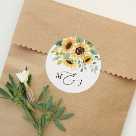 Elegant Sunflower Monogram Wedding Runder Aufkleber
