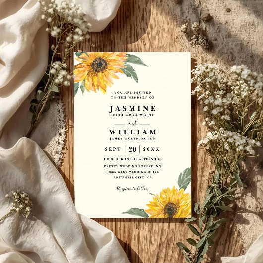 Elegant Sunflower Rustic Modern QR Code Wedding Einladung