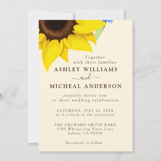 Elegant Sunflower Wedding Invitation With Photo Einladung (Vorderseite)