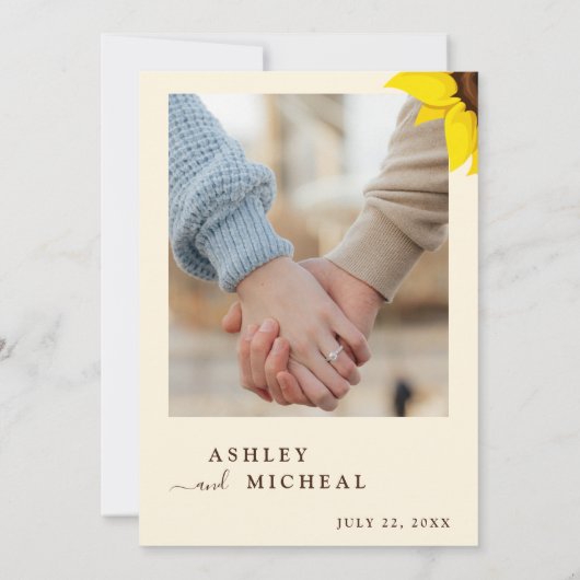 Elegant Sunflower Wedding Invitation With Photo Einladung (Rückseite)