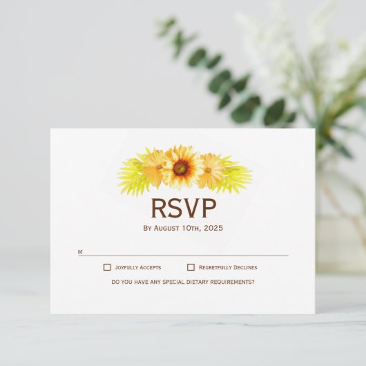 Elegant Sunflower Wedding RSVP Karte (Stehend Vorderseite)