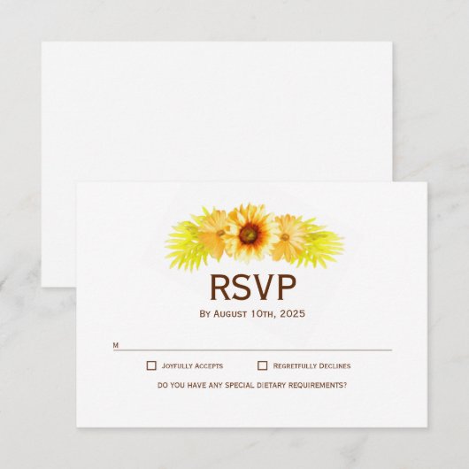 Elegant Sunflower Wedding RSVP Karte (Vorne/Hinten)