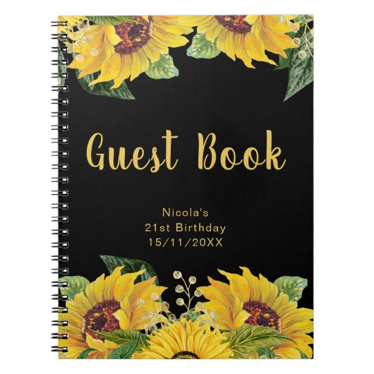 Elegant Sunflowers and Foliage Birthday Guest Book Notizblock (Vorderseite)