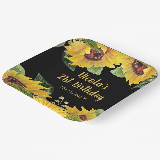 Elegant Sunflowers and Foliage Birthday Party Pappteller (Gewinkelt)