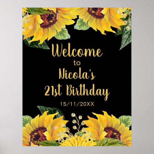Elegant Sunflowers and Foliage Birthday Party Poster (Vorne)