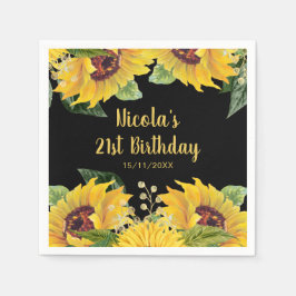 Elegant Sunflowers and Foliage Birthday Party Serviette