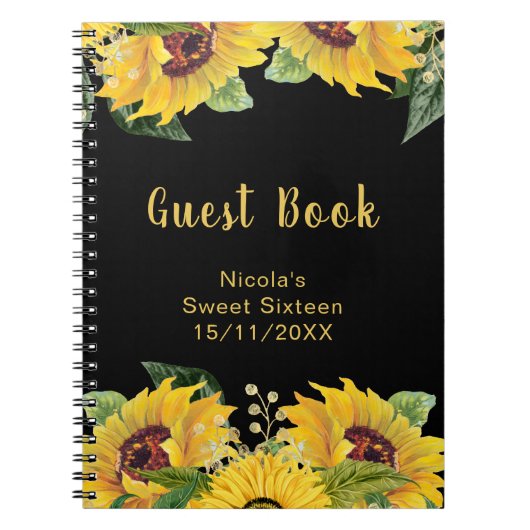 Elegant Sunflowers and Foliage Sweet Sixteen Guest Notizblock (Vorderseite)
