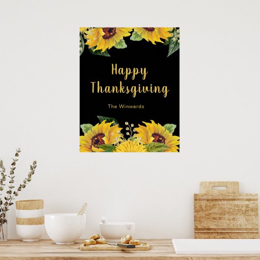 Elegant Sunflowers and Foliage Thanksgiving Party Poster (Küche)