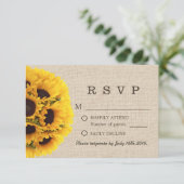 Elegant Sunflowers Burlap Wedding RSVP (Stehend Vorderseite)