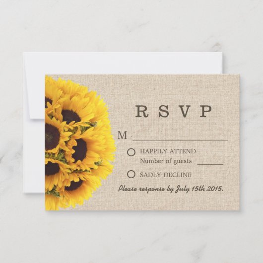 Elegant Sunflowers Burlap Wedding RSVP Karte (Vorderseite)