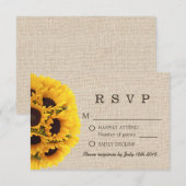 Elegant Sunflowers Burlap Wedding RSVP Karte (Vorne/Hinten)