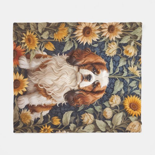 Elegant Sunflowers Cavalier King Charles Spaniel Fleecedecke (Vorderseite (Horizontal))