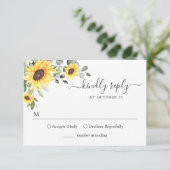Elegant Sunflowers Eucalyptus Floral Wedding RSVP (Stehend Vorderseite)
