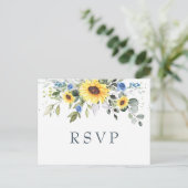 Elegant Sunflowers Eucalyptus Floral Wedding RSVP Postkarte (Stehend Vorderseite)