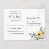 Elegant Sunflowers Eucalyptus Floral Wedding RSVP Postkarte (Rückseite)