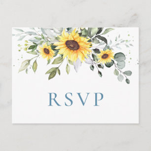 Elegant Sunflowers Eucalyptus Floral Wedding RSVP Postkarte