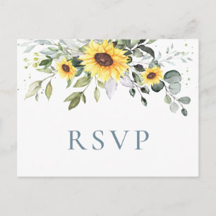Elegant Sunflowers Eucalyptus Floral Wedding RSVP Postkarte