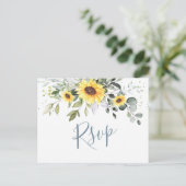 Elegant Sunflowers Eucalyptus Floral Wedding RSVP Postkarte (Stehend Vorderseite)