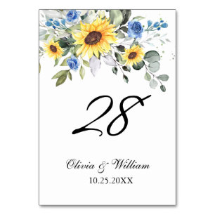 Elegant Sunflowers Eucalyptus Watercolor Wedding Tischnummer