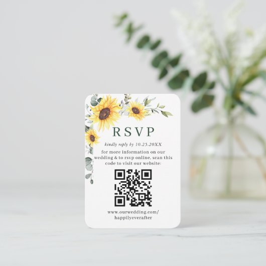 Elegant Sunflowers Eucalyptus Wedding QR UAWG Begleitkarte (Stehend Vorderseite)