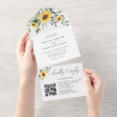 Elegant Sunflowers Eukalyptus Greenerity Wedding All In One Einladung (Abreißen)