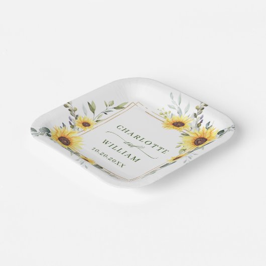 Elegant Sunflowers Eukalyptus Greenerity Wedding Pappteller (Gewinkelt)