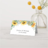 Elegant Sunflowers Eukalyptus Greenerity Wedding Platzkarte (Rückseite)