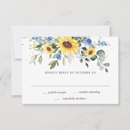 Elegant Sunflowers Eukalyptus Greenerity Wedding RSVP Karte (Vorderseite)