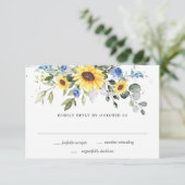 Elegant Sunflowers Eukalyptus Greenerity Wedding RSVP Karte (Stehend Vorderseite)