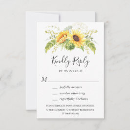 Elegant Sunflowers Eukalyptus Greenerity Wedding RSVP Karte
