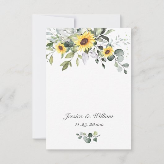 Elegant Sunflowers Eukalyptus Greenerity Wedding RSVP Karte (Rückseite)