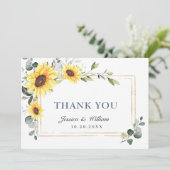 Elegant Sunflowers Eukalyptus Greenery Dankeskarte (Stehend Vorderseite)