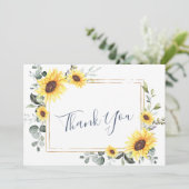 Elegant Sunflowers Eukalyptus Greenery Dankeskarte (Stehend Vorderseite)