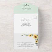 Elegant Sunflowers Eukalyptus Greenery Wedding QR All In One Einladung (Außenbereich)