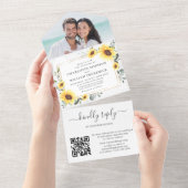 Elegant Sunflowers Eukalyptus Greenery Wedding QR All In One Einladung (Abreißen)