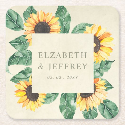 Elegant Sunflowers Garden Floral Wedding Rechteckiger Pappuntersetzer (Vorderseite)