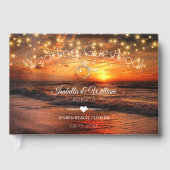 Elegant Sunset Beach String Lights Summer Wedding Gästebuch (Vorderseite)