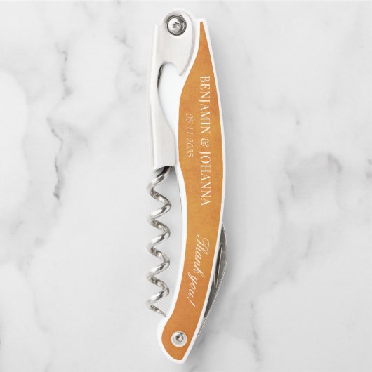 Elegant Sunset Orange Wedding Vielen Dank Kellnermesser (Vorderseite)