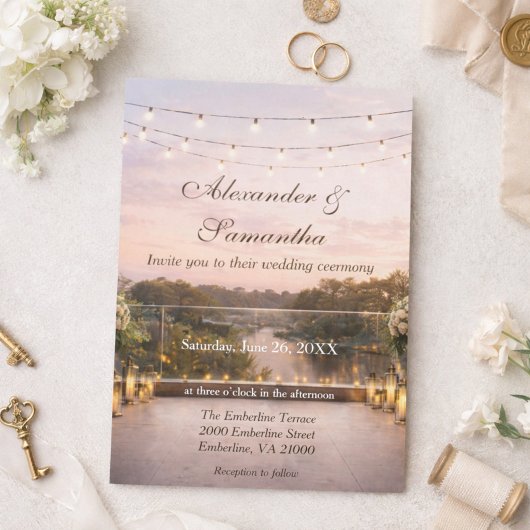 Elegant Sunset River Wedding  Einladung
