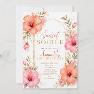 Elegant Sunset Soirée Hibiscus Birthday Einladung