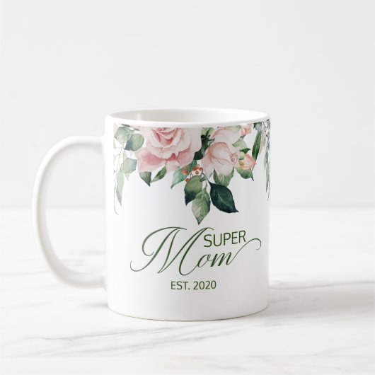 Elegant Super Mama Floral Script Muttertag Kaffeetasse (Links)