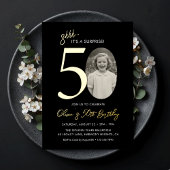 Elegant Surprise 50th Birthday Black and Gold Folieneinladung