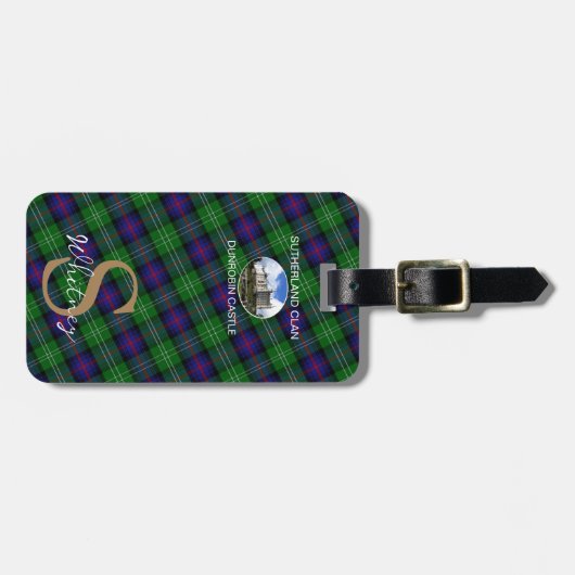 Elegant Sutherland Clan Gold Monogram Script Name Gepäckanhänger (Vorderseite horizontal)