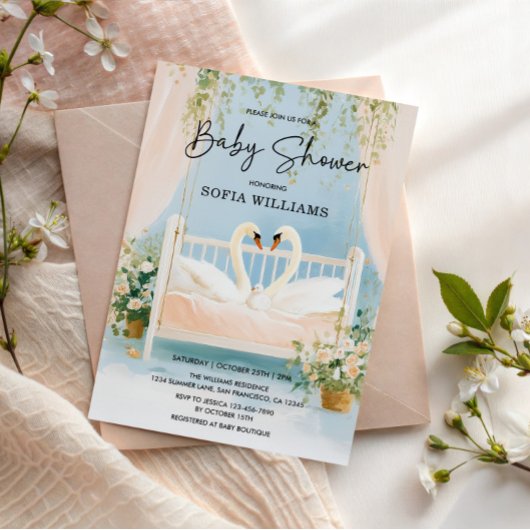 Elegant Swan Baby Shower Einladung