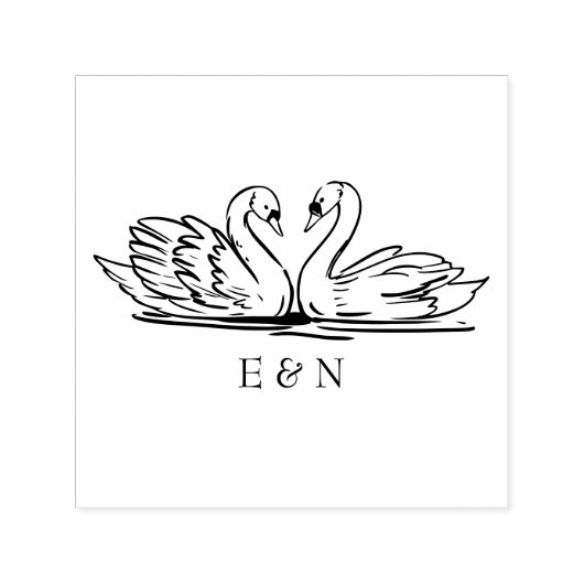 Elegant Swan Couple Wedding Monogram Permastempel (Design)