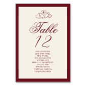 Elegant Swan Deep red Table Seating Chart cards Tischnummer (Vorderseite)