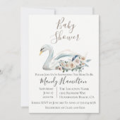 Elegant Swan Floral Baby Shower Einladung (Vorderseite)
